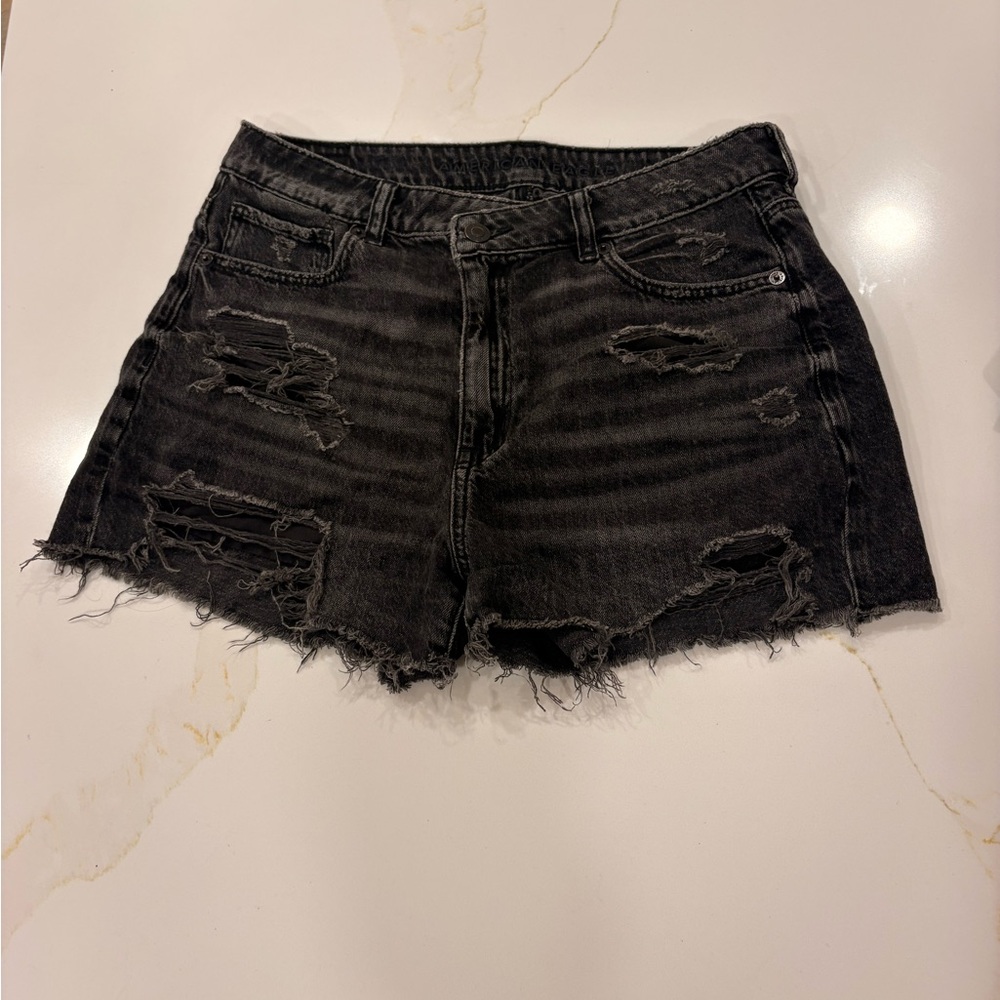 American Eagle Edgy Black Distressed Denim Shorts
